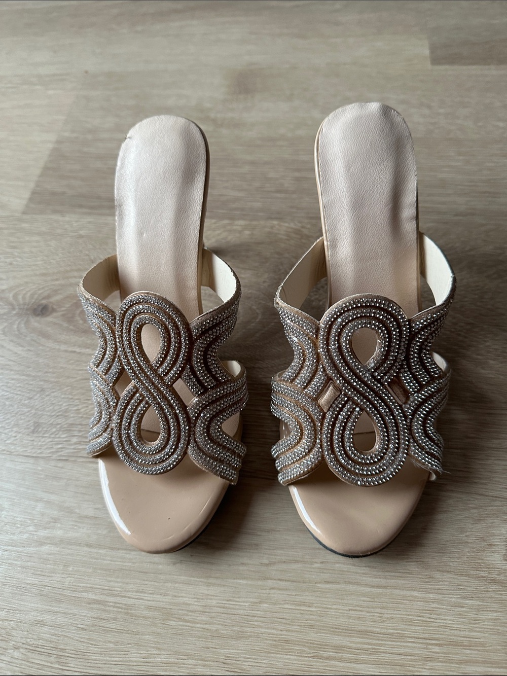 Source Unknown Nude Beaded Slide Mules